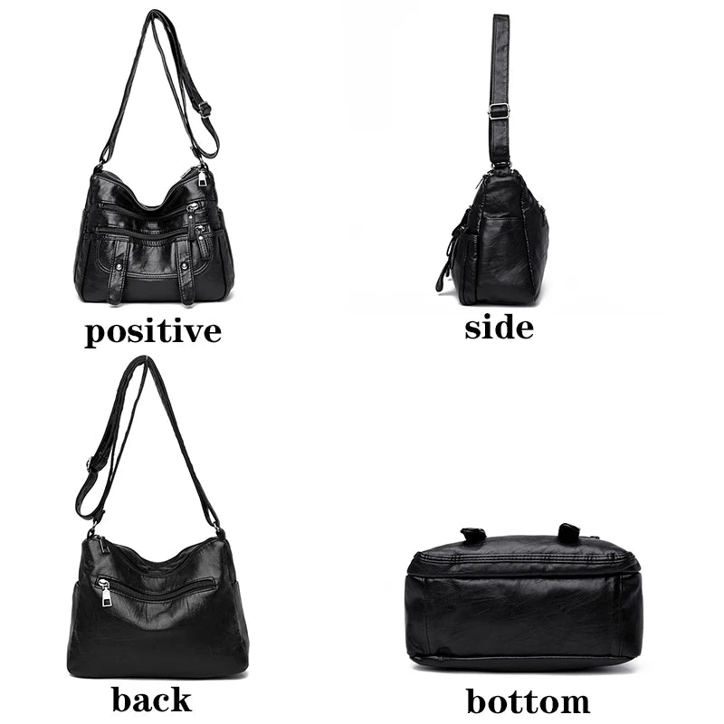 Leather Crossbody Shoulder Bag for Women Multi-Pocket Sac