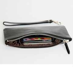Vintage Sheep Leather Long Zipper Wallet Slim Purse Clutch Bag
