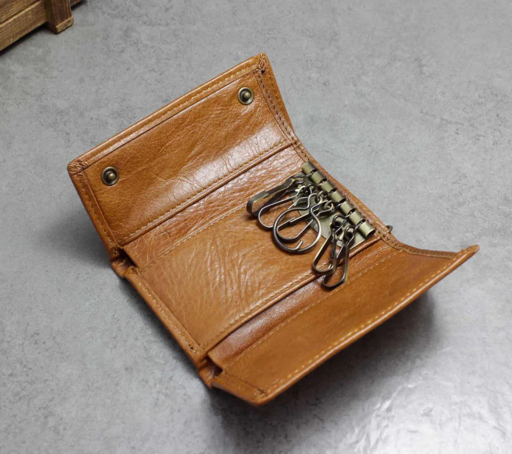 Vintage Brown Leather Key case Wallet With A chain Mens Biker
