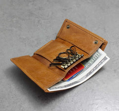 Vintage Brown Leather Key case Wallet With A chain Mens Biker