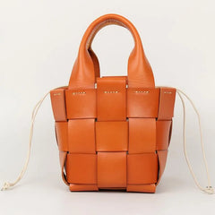 Leather Ladies Messenger Bag Woven Bucket Bag First Layer Cowhide Tanned