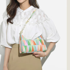 Geometric Armpit Bag PU Leather Shoulder Bag Splicing Handbag Tote