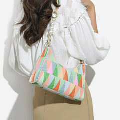 Geometric Armpit Bag PU Leather Shoulder Bag Splicing Handbag Tote