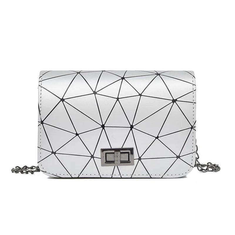Small Geometric Crossbody Bag Lock Clutch Purse Square Mini Handbag