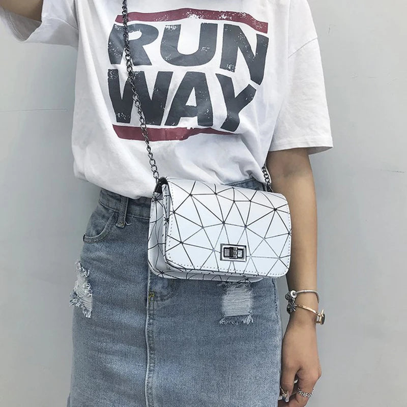 Small Geometric Crossbody Bag Lock Clutch Purse Square Mini Handbag