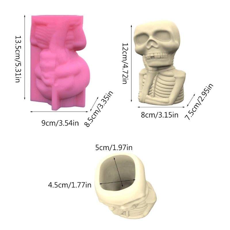 Geometric Halloween Skull Gypsum Silicone Mold for Succulent Plant Pot Flower