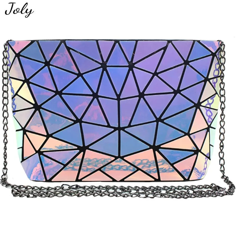 Geometric Luminous Clutch Purse Holographic Shoulder Handbag
