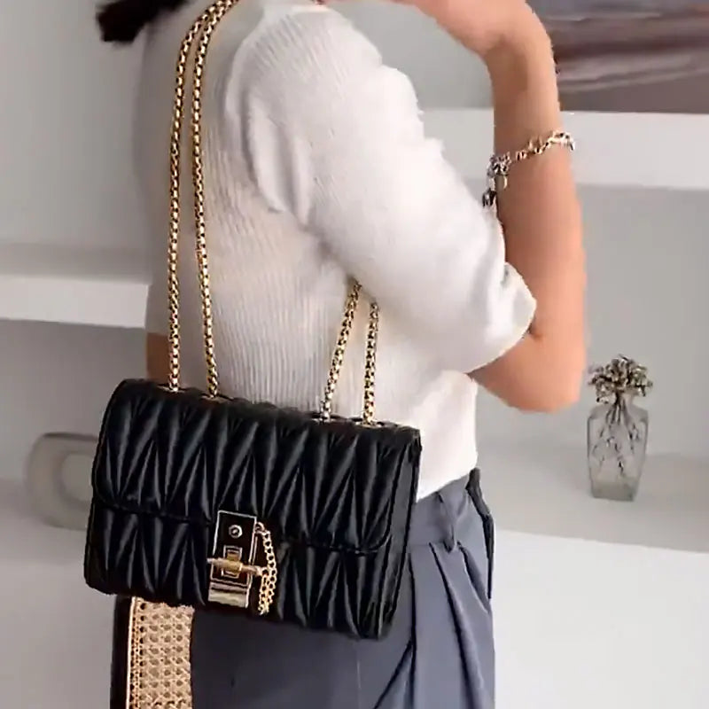 Geometric Chain Evening Bag Small Purses Ladies Shoulder Leather