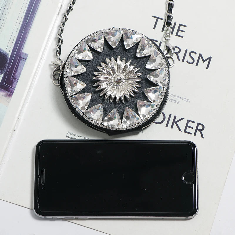 Geometric Rhinestone Mini Circular Bag Chain Shoulder Bag