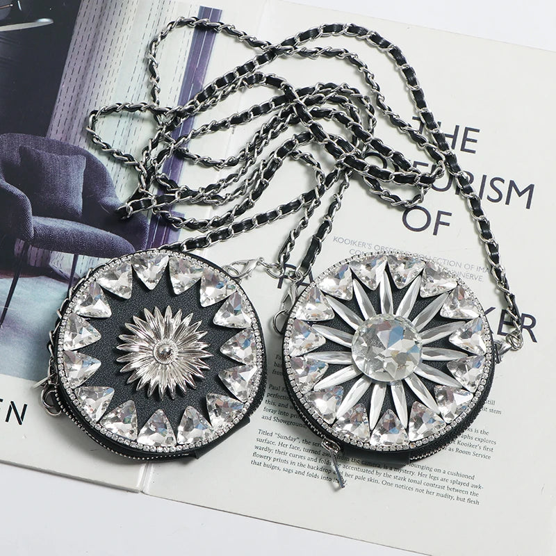 Geometric Rhinestone Mini Circular Bag Chain Shoulder Bag