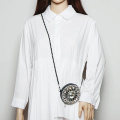 Geometric Rhinestone Mini Circular Bag Chain Shoulder Bag