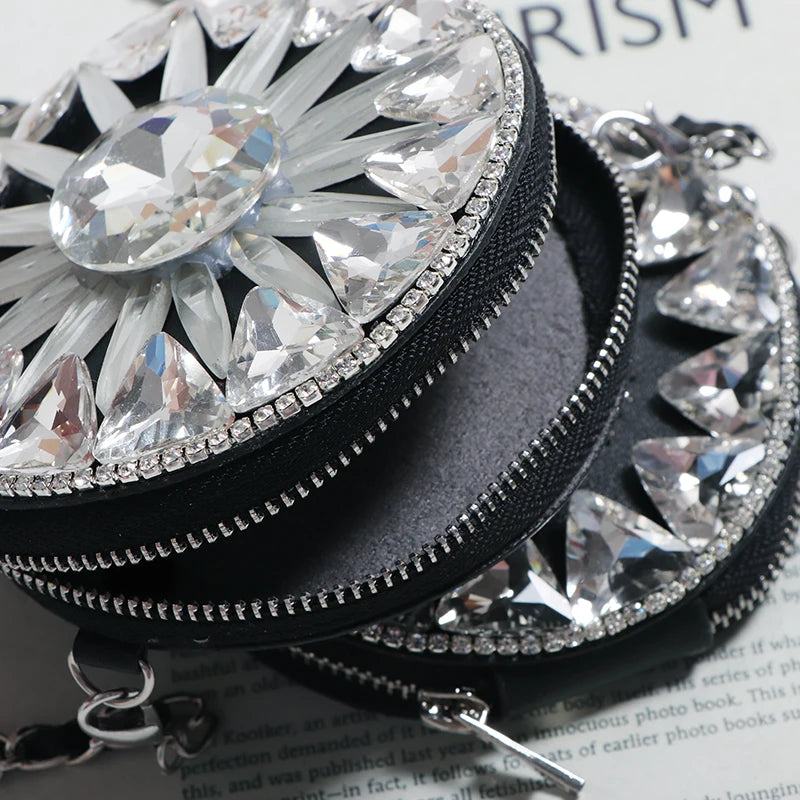 Geometric Rhinestone Mini Circular Bag Chain Shoulder Bag