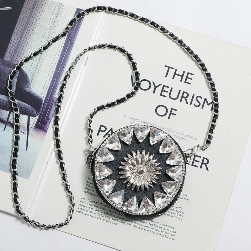 Geometric Rhinestone Mini Circular Bag Chain Shoulder Bag