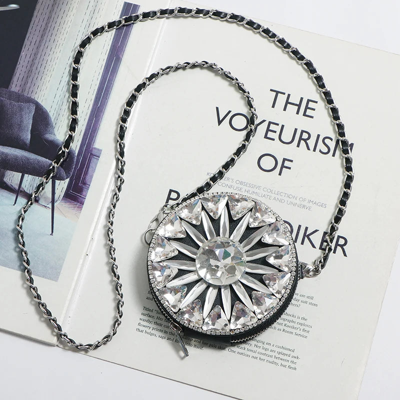 Geometric Rhinestone Mini Circular Bag Chain Shoulder Bag
