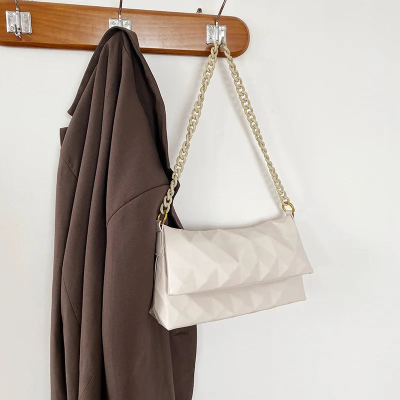 Geometric Armpit Bag Women Chain Shoulder Bags PU Leather
