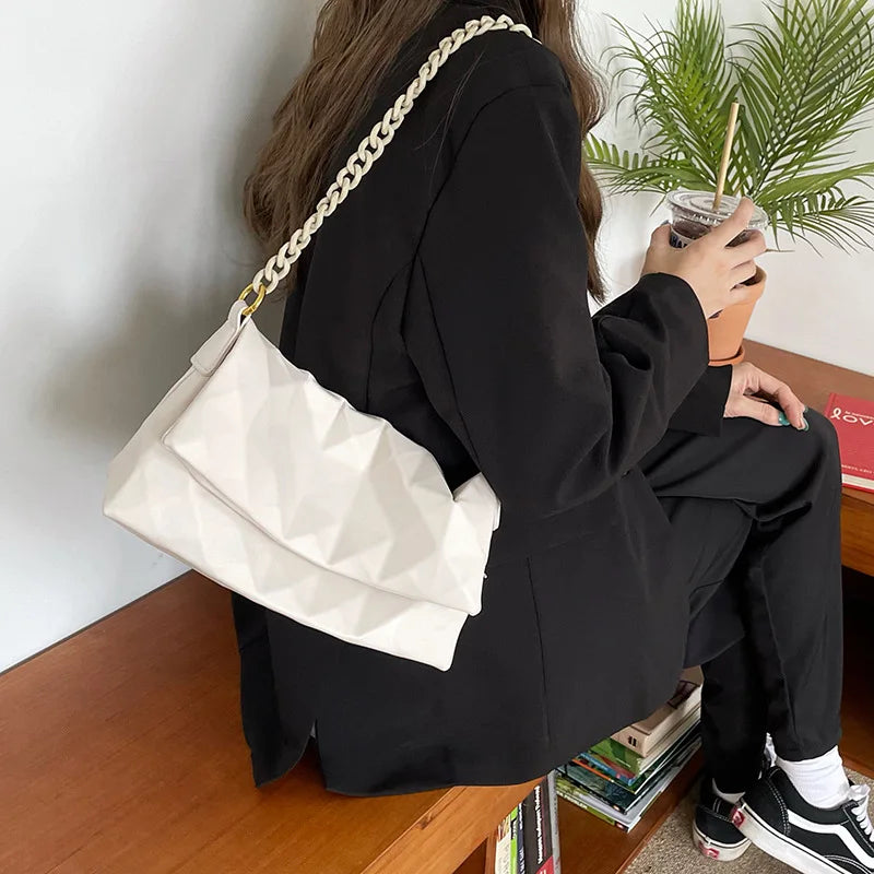 Geometric Armpit Bag Women Chain Shoulder Bags PU Leather
