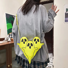 Ghost Pattern Handbag And Purse Girl Pu Leather Crossbody Bag Yellow