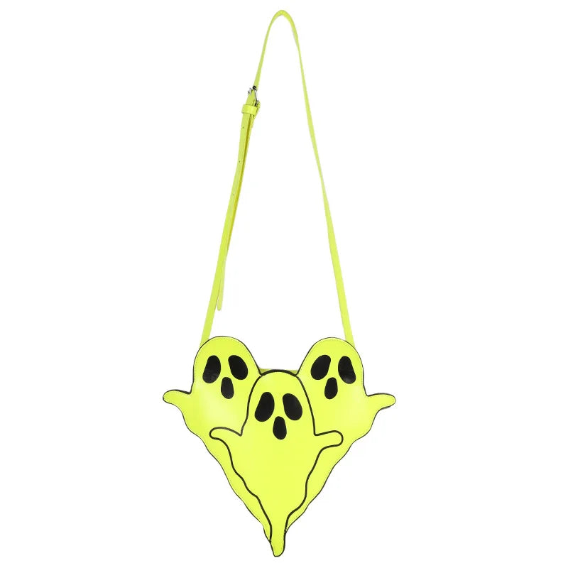 Ghost Pattern Handbag And Purse Girl Pu Leather Crossbody Bag Yellow