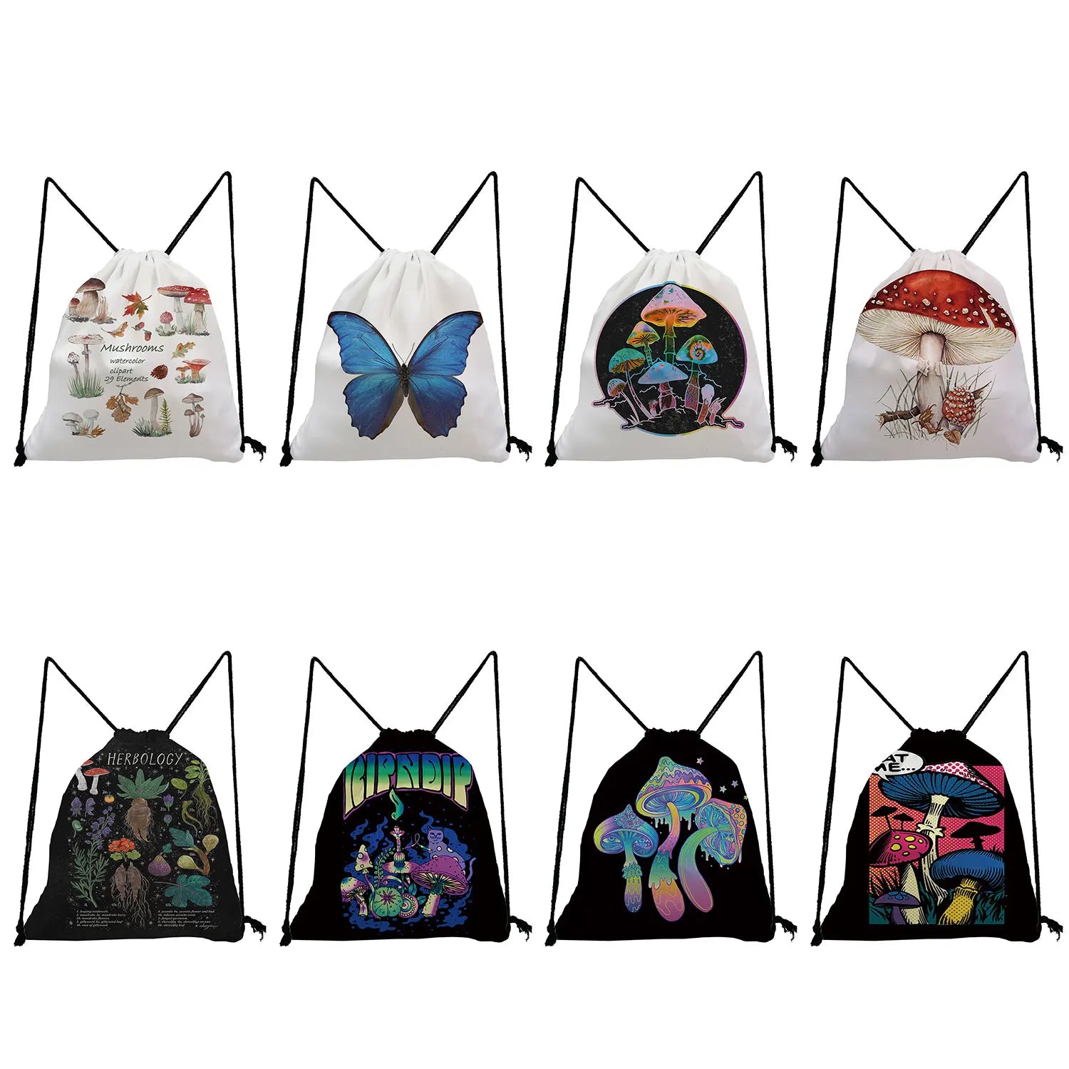 Colorful Mushroom Print Drawstring Backpack for Students