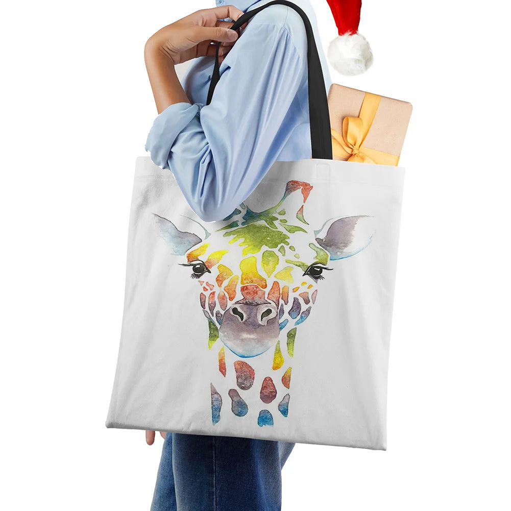 Giraffe Women Canvas Tote Shoulder Bag Harajuku Shopping Handbag