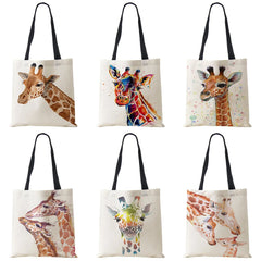 Giraffe Women Canvas Tote Shoulder Bag Harajuku Shopping Handbag