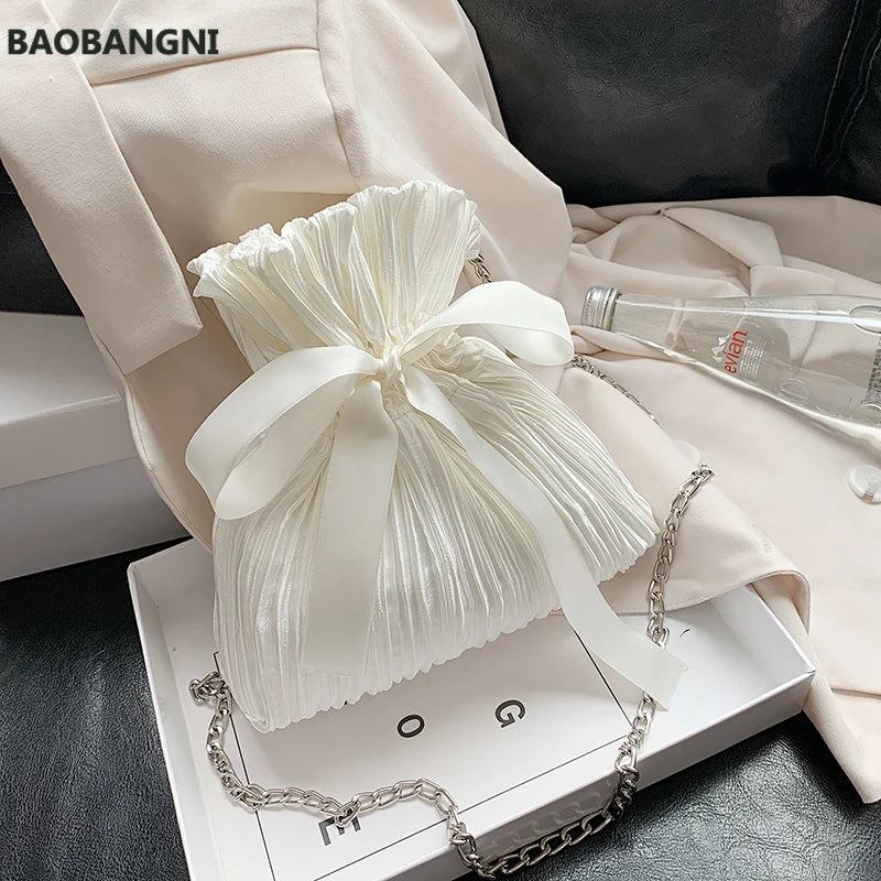 Velvet Girl Bow Bucket bag High-quality Chain Shoulder Messenger Bag