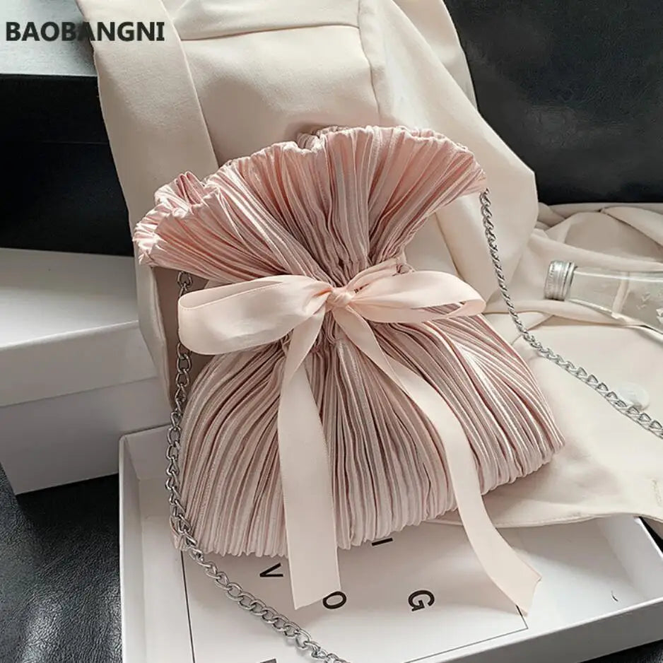 Velvet Girl Bow Bucket bag High-quality Chain Shoulder Messenger Bag