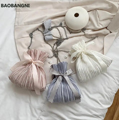 Velvet Girl Bow Bucket bag High-quality Chain Shoulder Messenger Bag