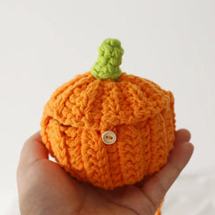 Kids Knitted Pumpkin Mini Pocket Side Bag Woven Storage Pouch Sling Bag