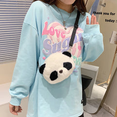 Girl Panda Shape Plush Shoulder Bag Women's Shopper Handbag
