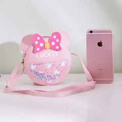 Girl Luckly Wallet Small Shoulder Bag Round Bowtie Sequins Cross Body Messengers