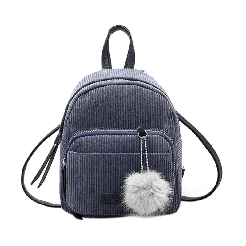 Girl Mini Backpack Women Pompom Ball Corduroy Small Backpack