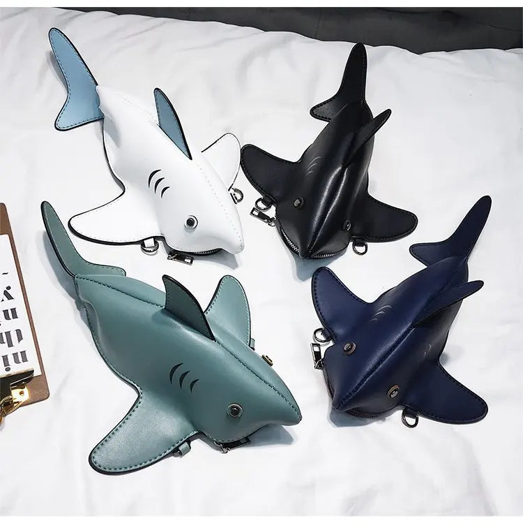 Girl Personality Shark Pu Leather Shoulder Bag Tote Crossbody Mini Messenger Bag