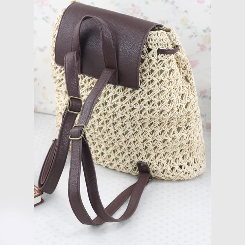 Girl's Woven Straw Backpack for Travel and Holidays