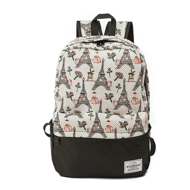 Floral Canvas Backpack for Teenager High Capacity
