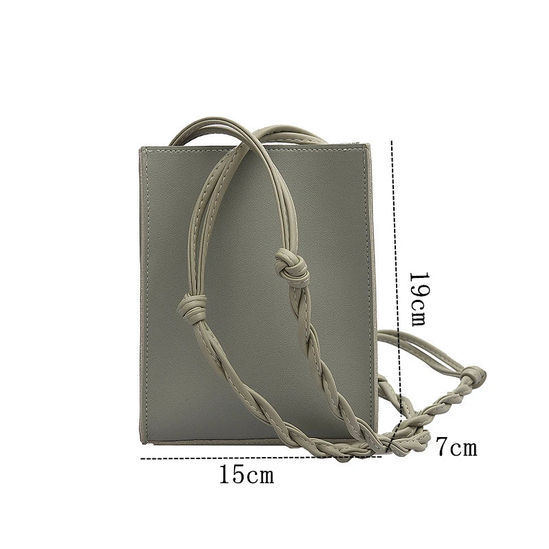 Girl Small Square Shoulder Bag Leather Weaving Belt Crossbody Bag