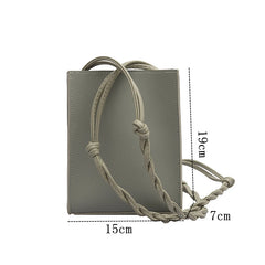 Girl Small Square Shoulder Bag Leather Weaving Belt Crossbody Bag