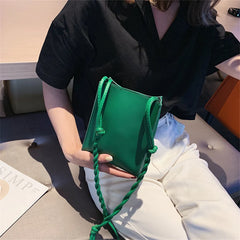Girl Small Square Shoulder Bag Leather Weaving Belt Crossbody Bag