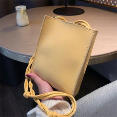 Girl Small Square Shoulder Bag Leather Weaving Belt Crossbody Bag