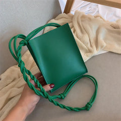 Girl Small Square Shoulder Bag Leather Weaving Belt Crossbody Bag