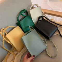 Girl Small Square Shoulder Bag Leather Weaving Belt Crossbody Bag