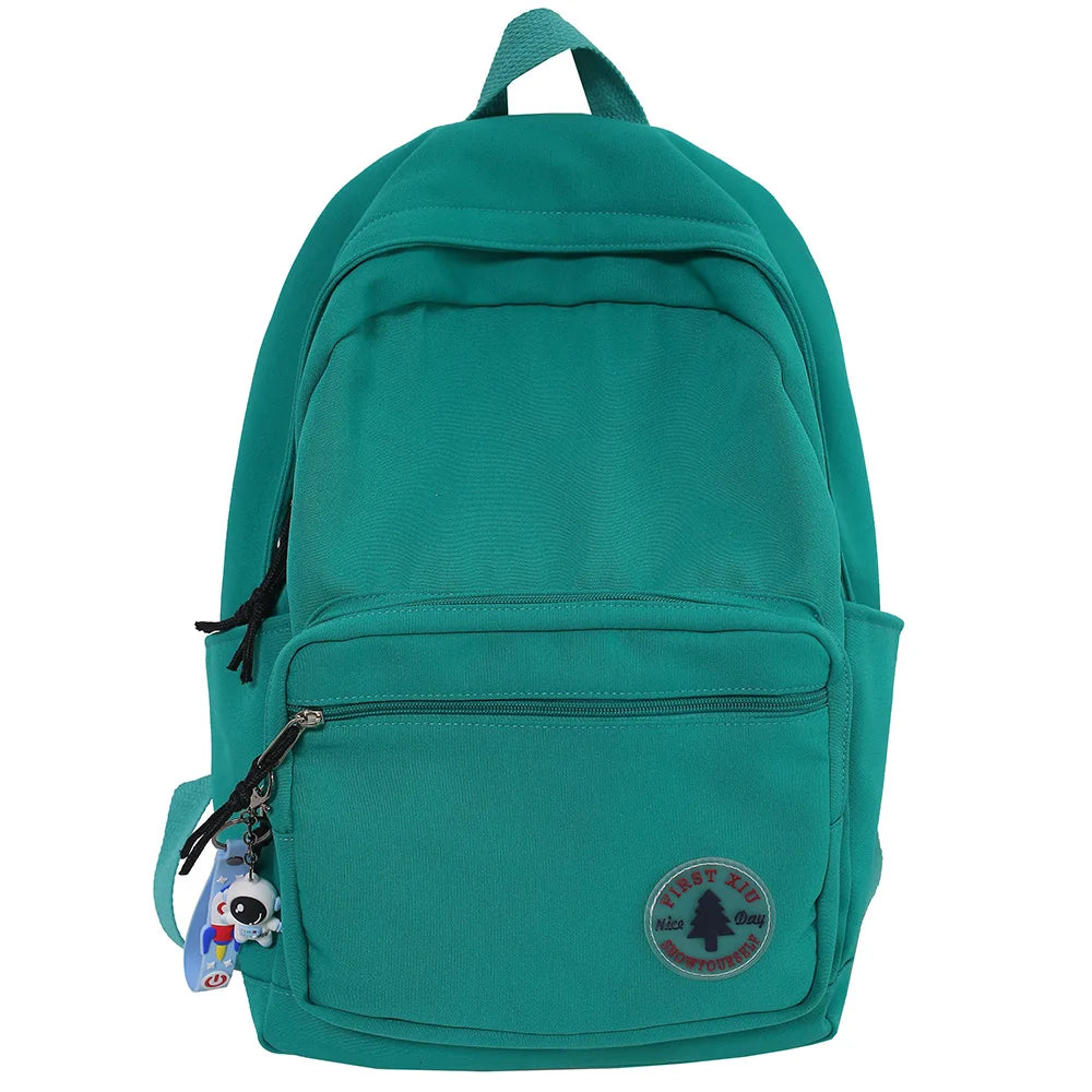 Green Women Backpack College Student Laptop Bag Travel Lady Solid School