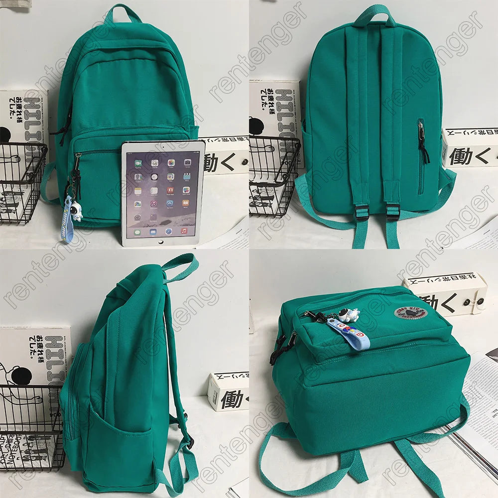 Green Female Bag Solid School College Student Laptop Backpack