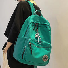 Green Female Bag Solid School College Student Laptop Backpack