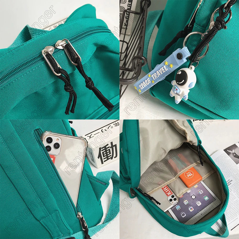 Green Female Bag Solid School College Student Laptop Backpack