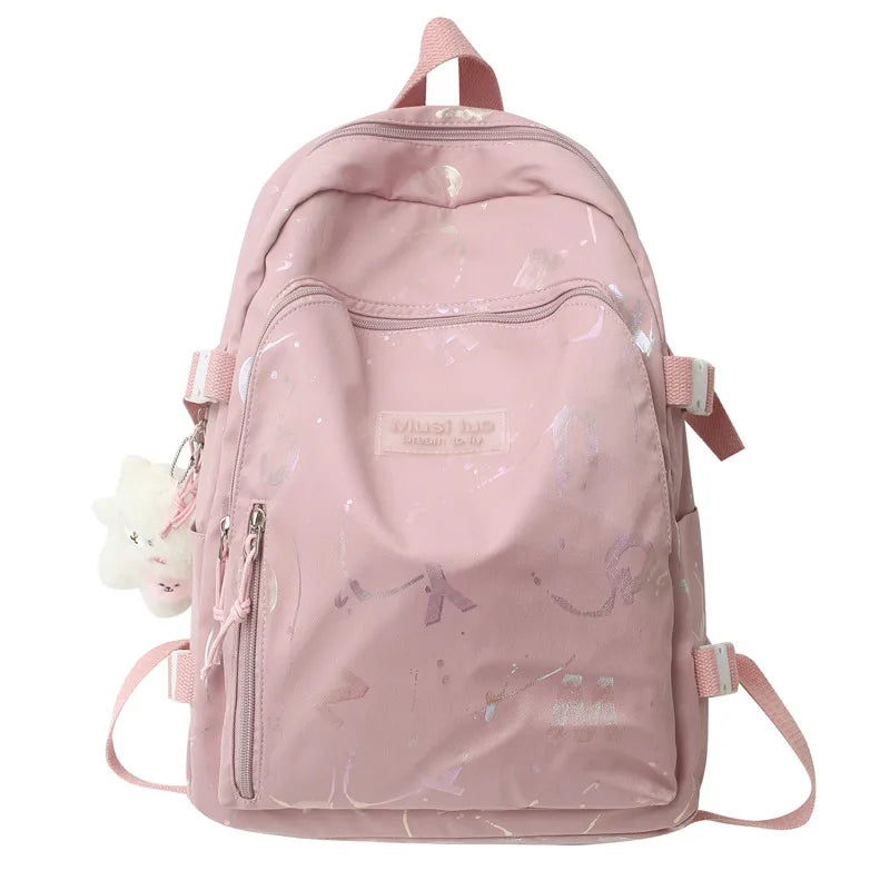 Pink Girl Student Backpack Laptop College Women School Bag