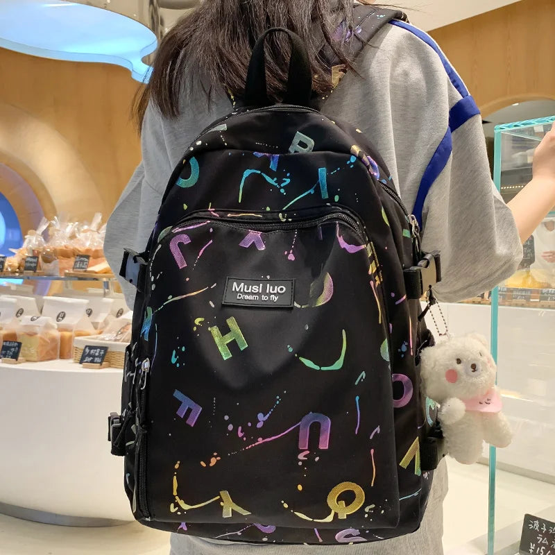 Pink Girl Student Backpack Laptop College Women School Bag