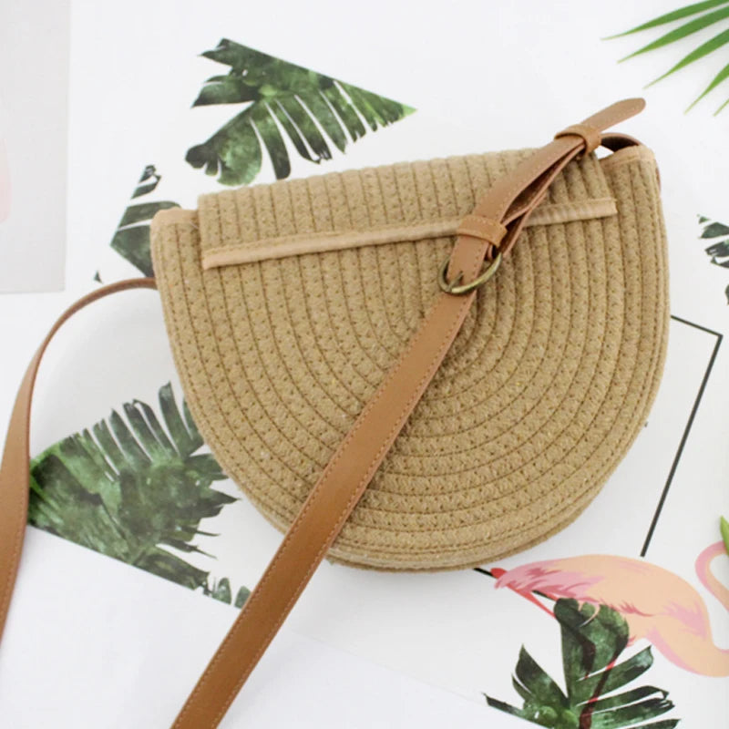 Compact Casual Shoulder Straw Bag Woven Handbag