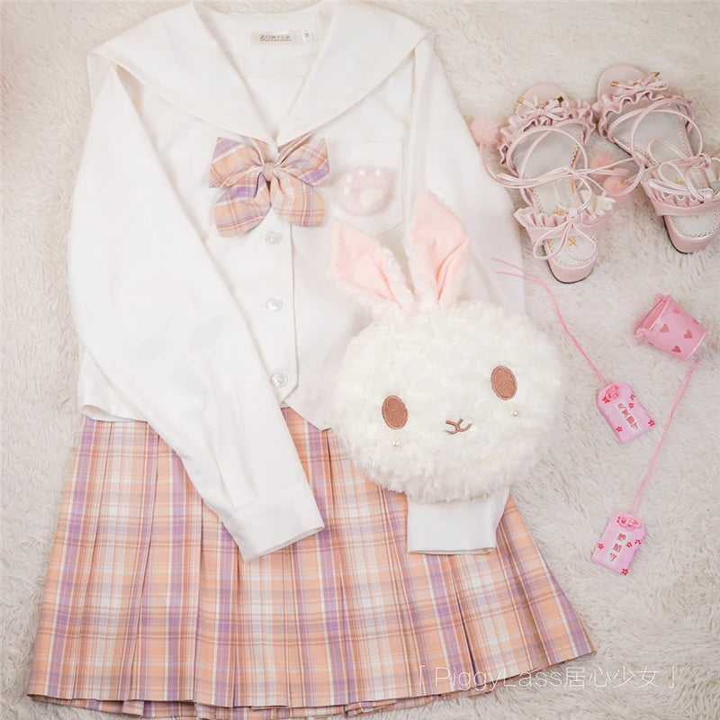 Girl's Plush Rabbit Bag Lolita Party Round Bunny Head Crossbody Bag
