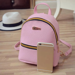 Waterproof Faux Leather Girls Backpack Solid Adjustable Shoulder Straps